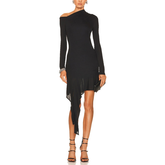 Helmut Lang 'Scala' Black Viscose Drape Mini Dress Size S - Picture 1 of 5